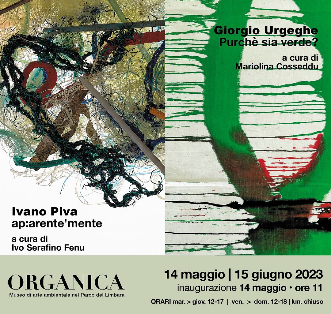 Locandina per l'inaugurazione delle mostre Organica: Ivano Piva e Giorgio Urgeghe 13 maggio 2023